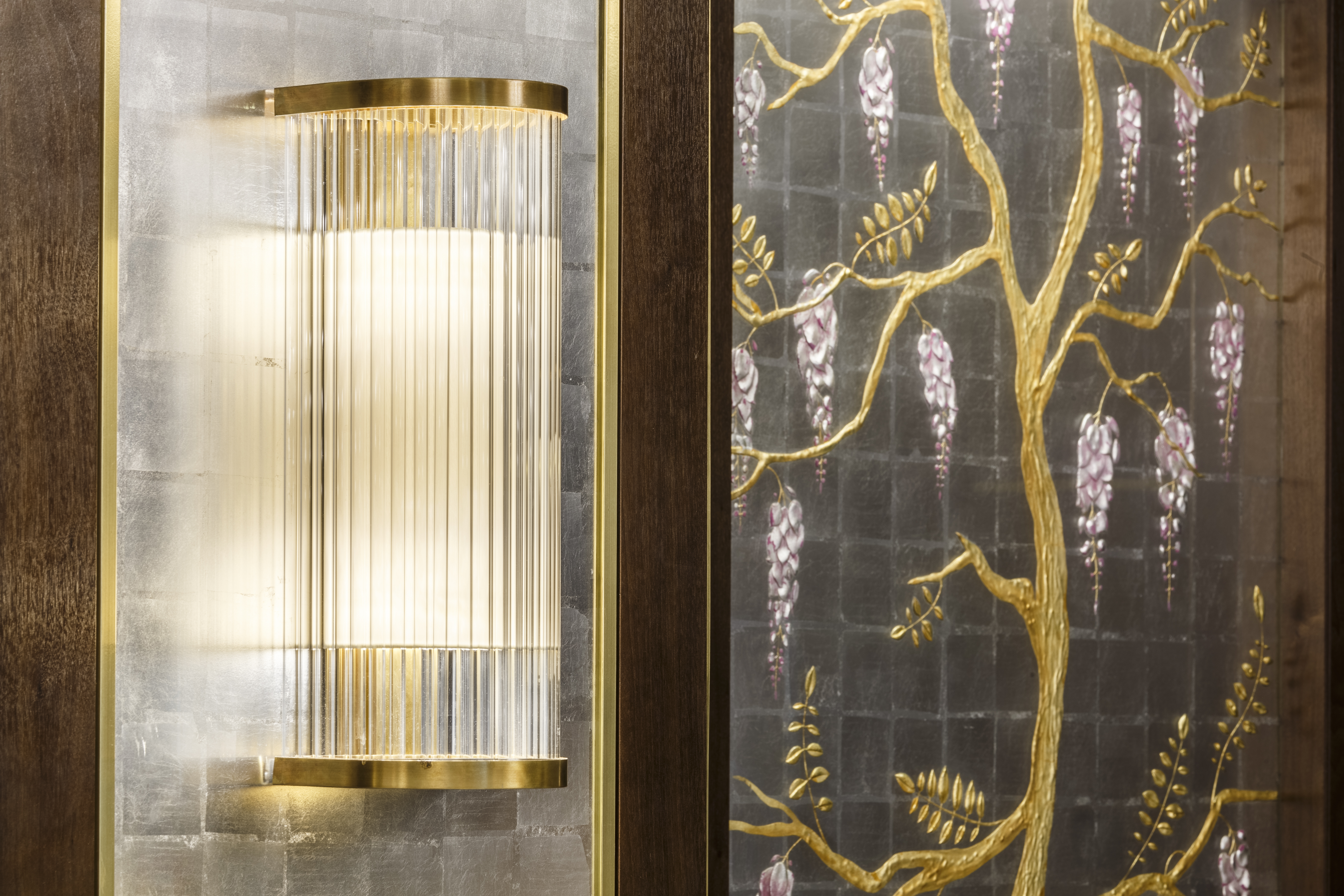 Lobby lighting and wisteria illustration artist inset panel